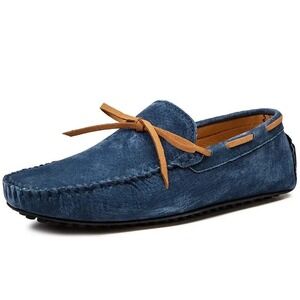 Santimon Men's US 8.5 Blue Moccasins Suede Lace Slip On Loafers Dress Shoes